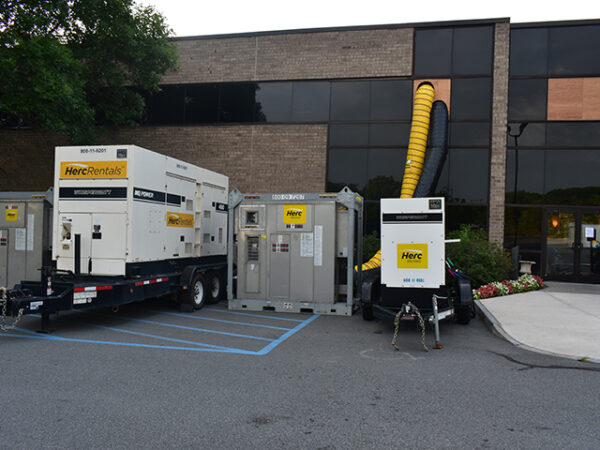 Trailer Mount, dessicants and generators used on a large commercial fire loss